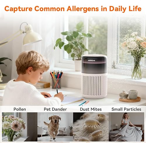 Miniatura 4 de AIRROMI Purificador de aire HEPA para dormitorio y hogar, purificador de aire para mascotas del hogar, elimina el olor de mascotas, olor a arena de