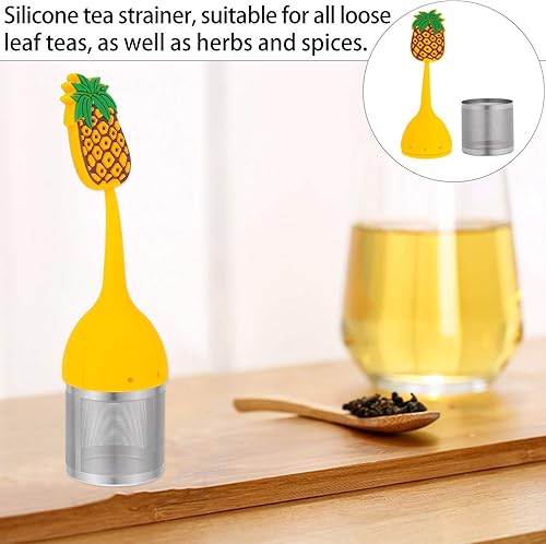 Miniatura 2 de Hemoton Infusor de té Infusor de té de hojas sueltas de piña con mango largo, cuerpo de bola, colador de té de silicona, filtros de té más empinados