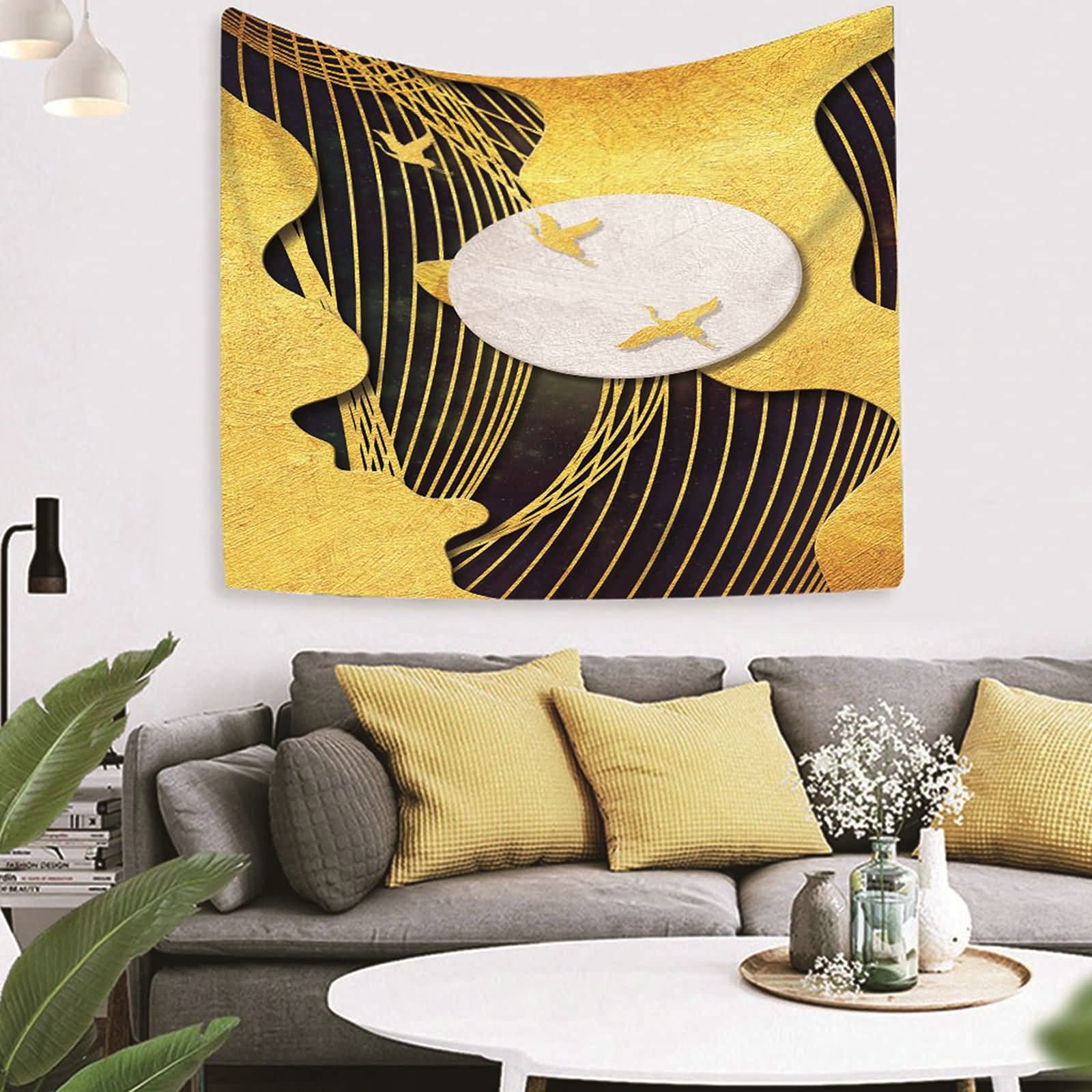 Tapiz decorativo de pared de poliéster con diseño abstracto de luna y animales salvajes, 350 x 256 cm