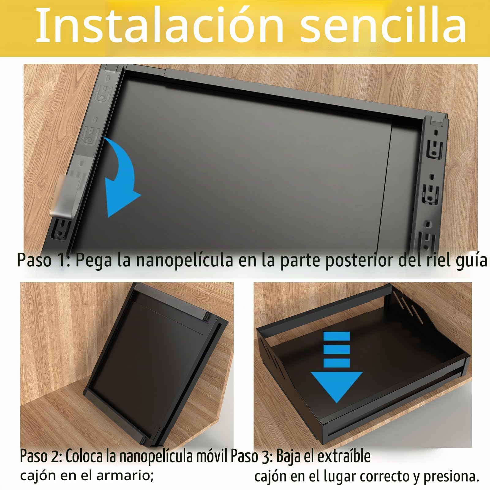 Yawinhe Cajones Extraibles Para Cocina,39-60cm Cajones Telescópicos,Negro | Organizador de Armario Extensible de Cocina;Cajón Deslizante Resistente,sin Necesidad de Taladrar ni Clavar