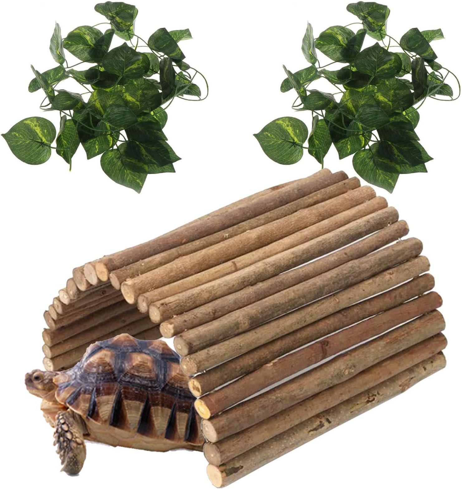 Reptile Decor Hideout Wooden Hamster Bridge Bendy Tunnel for Rodents Chewing Climbing Ladder Hideaway for Gecko Spiders Lizards Snakes Gerbil Guinea Pig Rabbit Ferret Hedgehog Rat Gerbil
