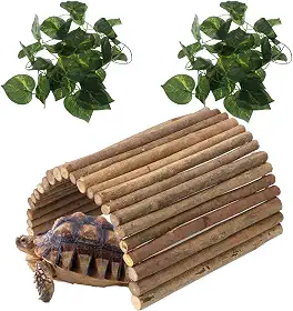 Esconderijo de madeira para decoração de répteis, ponte de hamster, túnel dobrável para roedores mastigando escada de escalada, esconderijo para lagartixas, lagartos, cobras, gerbil,