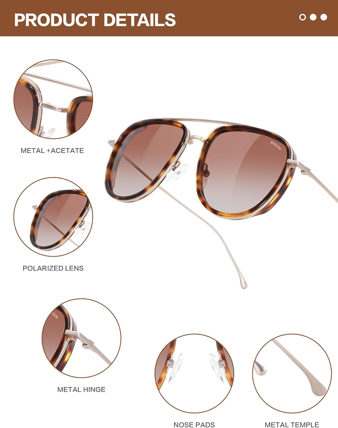 BIRCEN Acetate Polarized Sunglasses for Women: UV Protection Shades - Vintage Frame Aviator Sun Glasses for Vacation Beach - Image 5