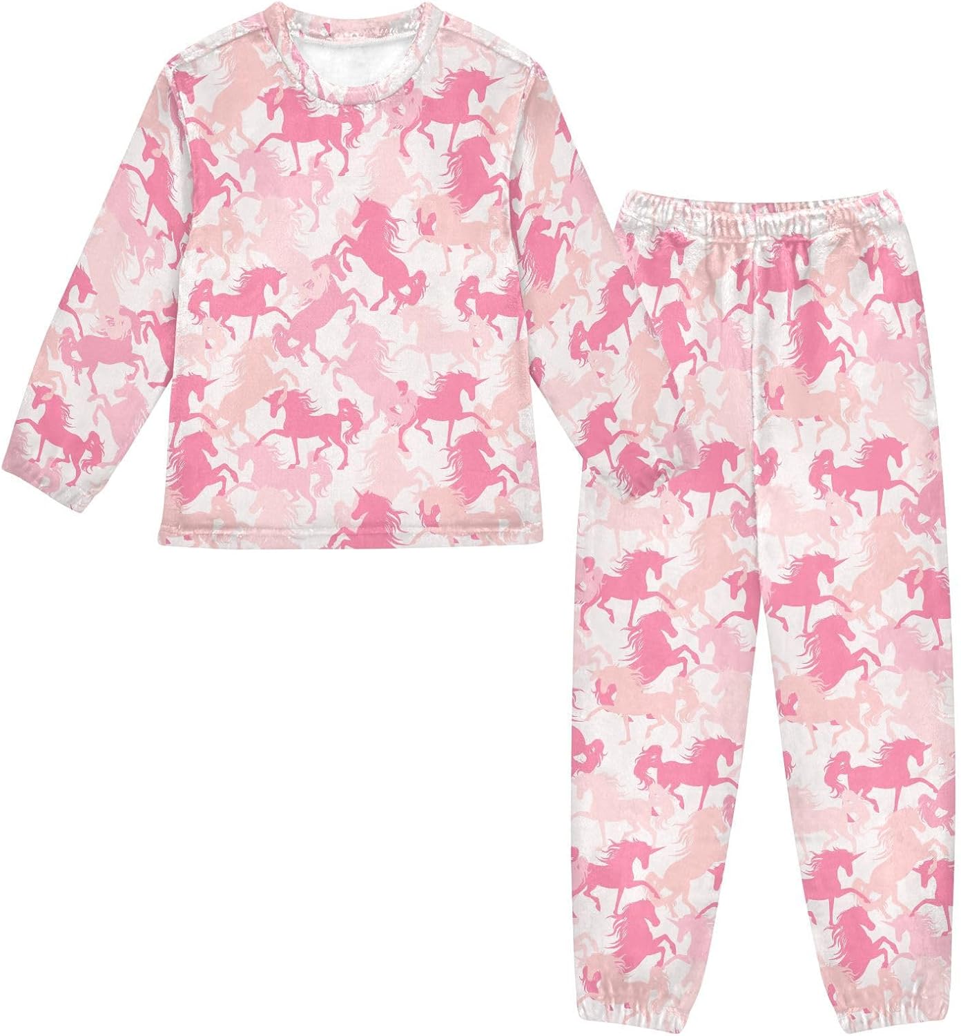 Fleece Pajamas Set Soft Winter Pjs Long Sleeve Sleepwear Loungewear Size 6-16 Years