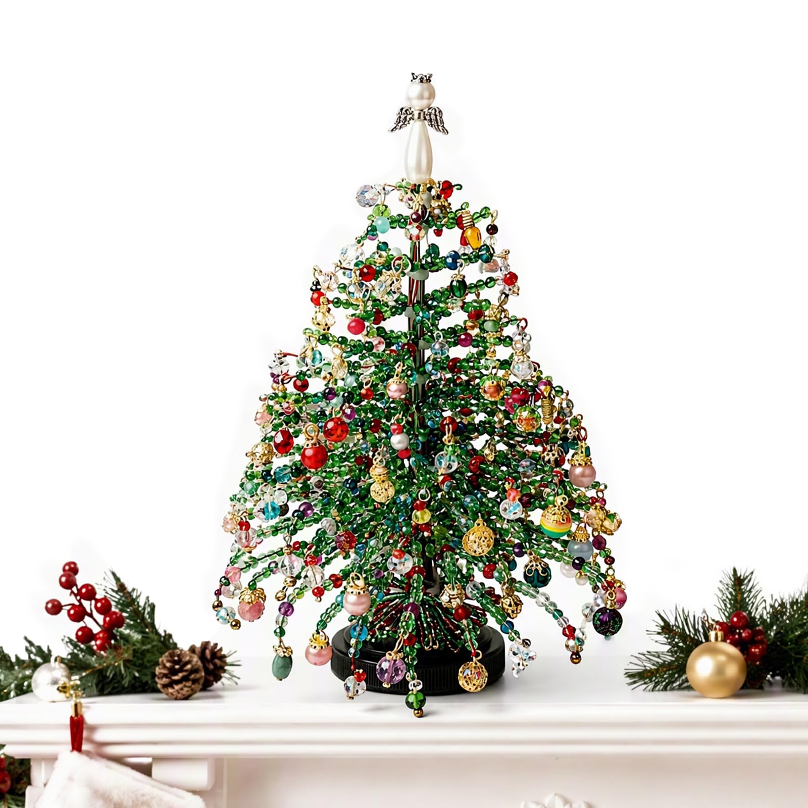 DIY Beaded Mini Christmas Tree Kit with LED String Lights Festive Craft Set