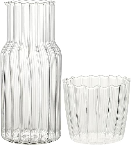 Miniatura 7 de Mokylor Tetera fría creativa, jarra de agua acanalada transparente con vaso de vidrio, utensilio para beber de gran capacidad, jarra y juego de