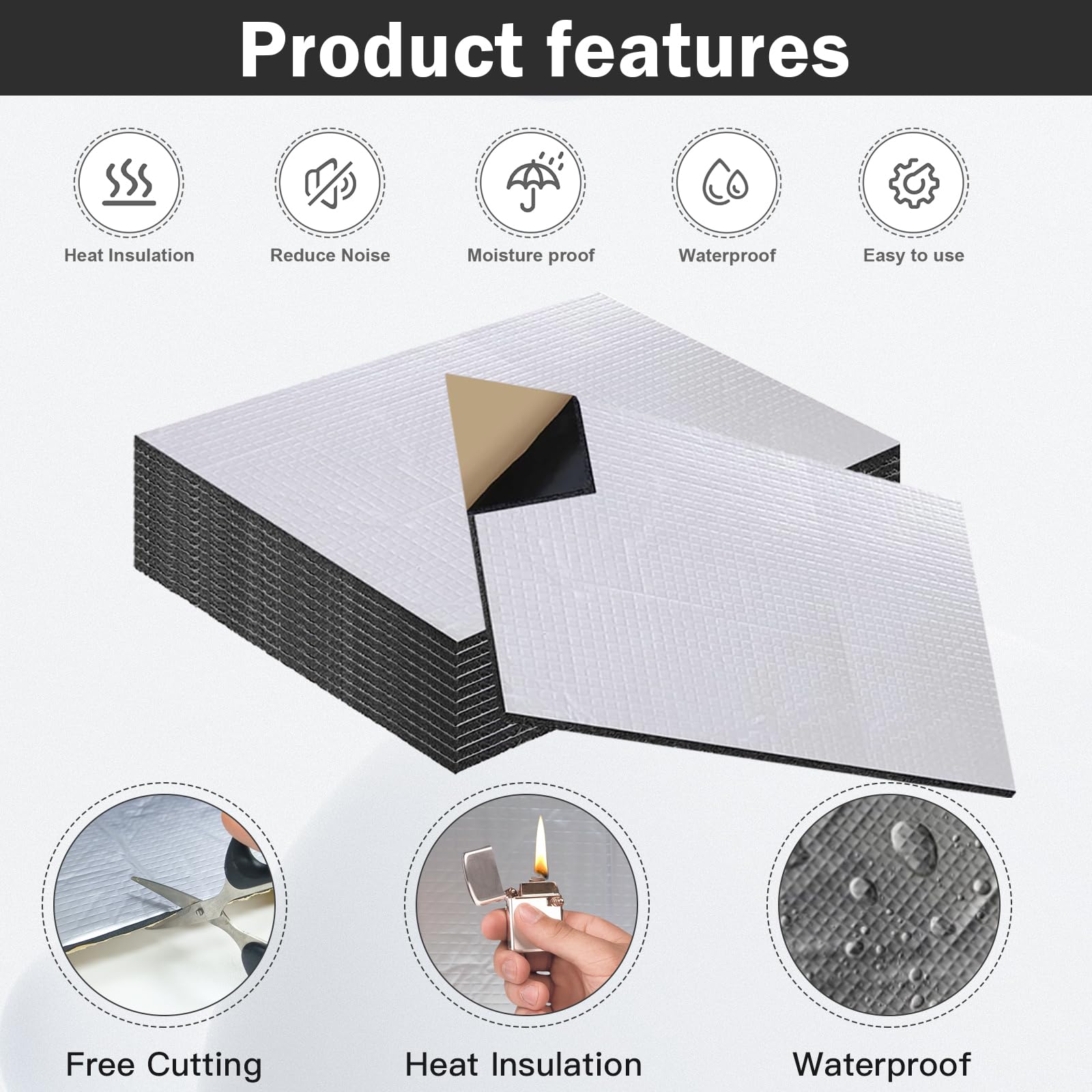 12 Tappetini Isolanti Acustici Per Auto, 5 Mm, 40 X 25 Cm