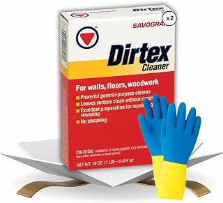Savogran Dirtex All Purpose Cleaner Powder 16 oz Bundle with Pair of Gloves - Multi-Surface Wall Cleaner for Painted Walls and Woodwork - No Rinsing or Streaking - Easy-to-Use - (3 Items)
