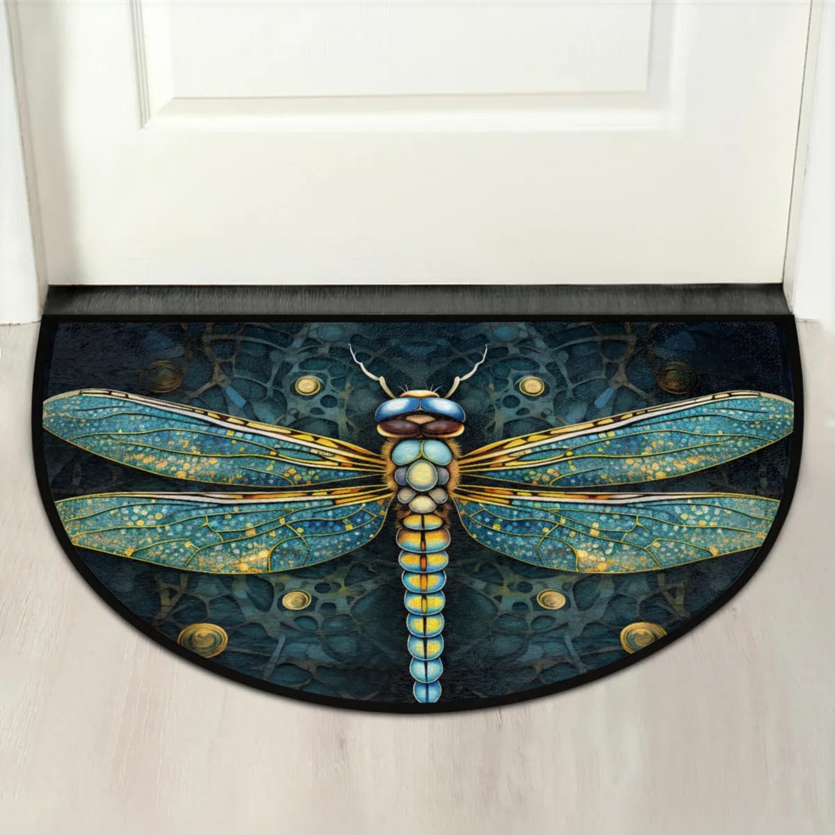 cfpolar Half Round Door Mat Animal Dragonfly Mandala Semicircle Door Mats Non Slip Half Circle Area Rug Soft Half Moon Hearth Rugs for Front Door Indoor Living Room Bedroom Kitchen 24 x 36 in
