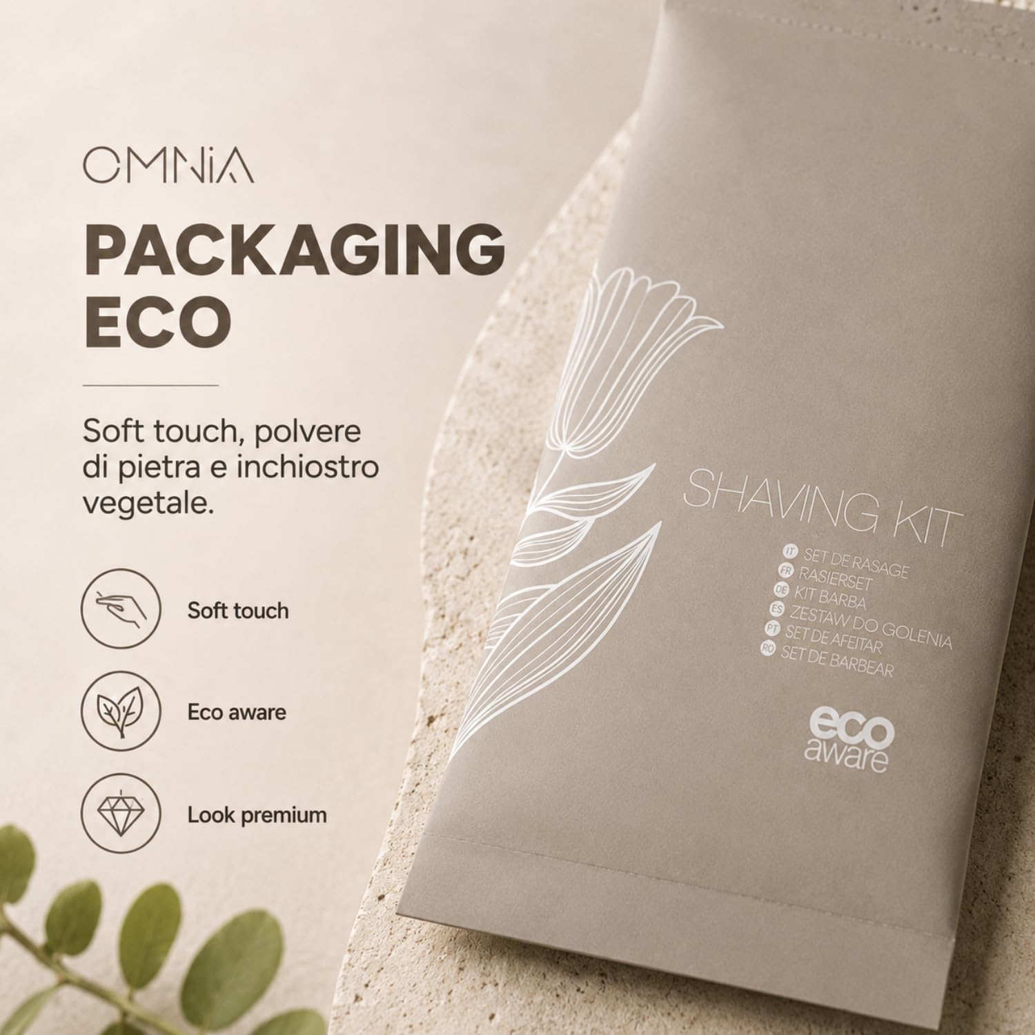 Kit barba uomo 50pz linea cortesia omnia per hotel e b&b, Set con rasoio e gel da barba 15 ml