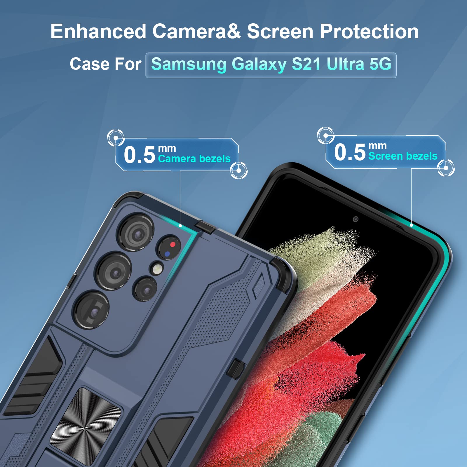Funda para Xiaomi Redmi Note 15 Pro 5G, Carcasa Antigolpes con Soporte anular metálico, Case Protectora de Grado Militar, Azul — view 385