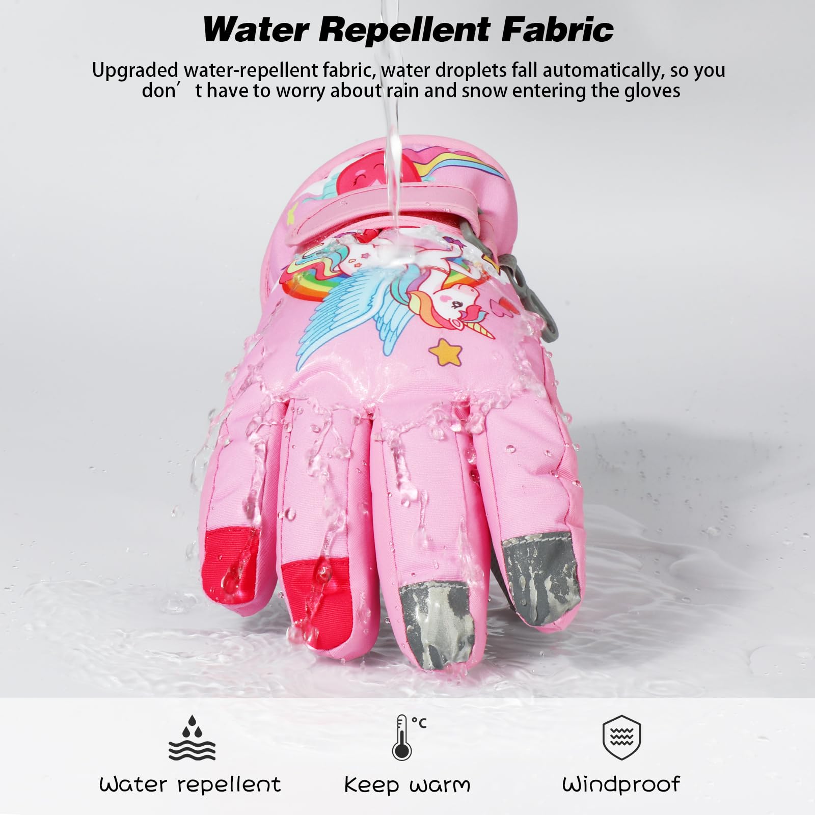 QKURT Gants de Ski pour Enfants, Gants Chauds d'hiver épais, Mitaines de Neige Coupe-Vent, Gants pour Temps Froid, Gants de Luge, Gants de Snowboard, Gants de Patinage pour Enfants de 2 à 9 Ans