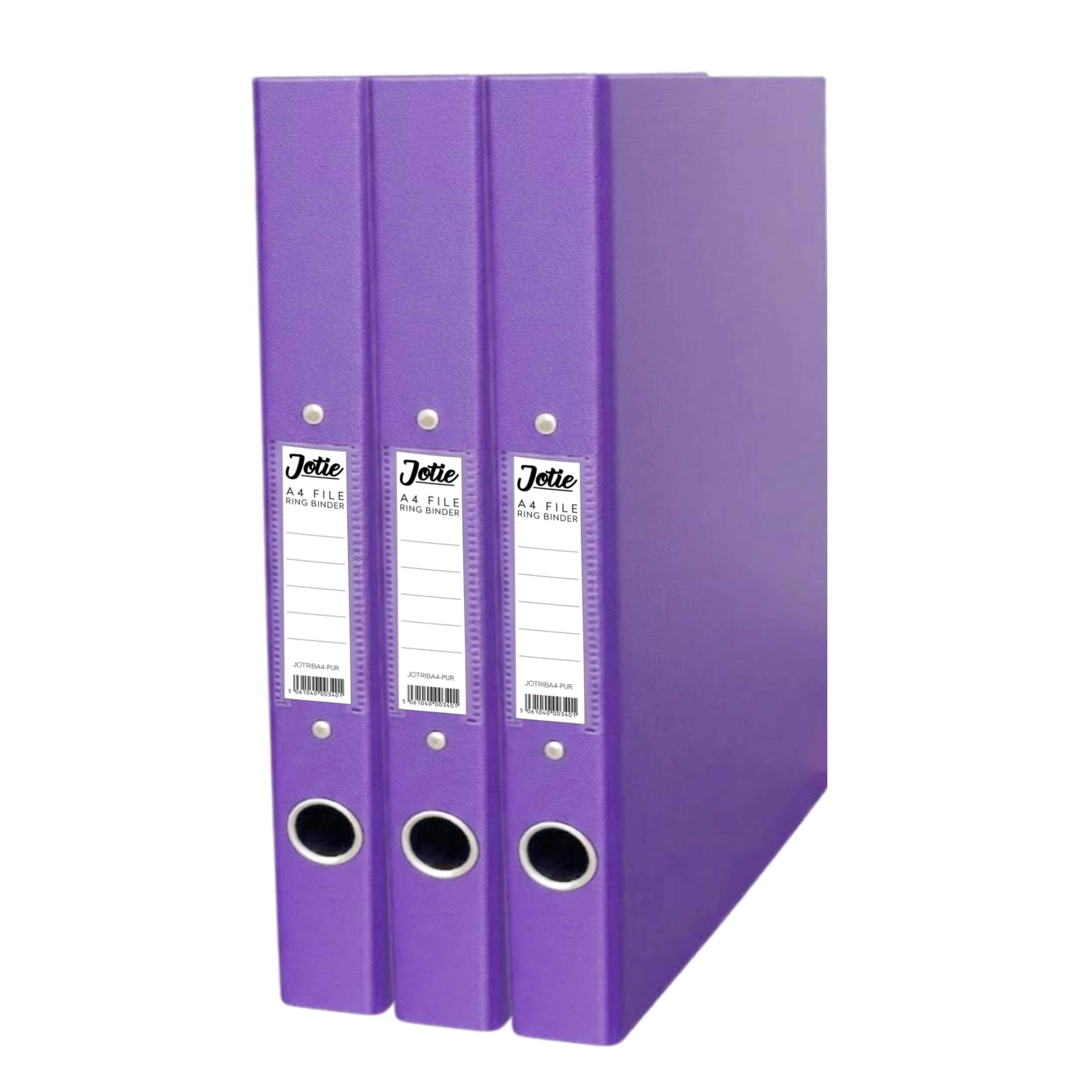 Jotie A4 Ring Binder Folder, Durable 2 Ring A4 Binder for Files & Documents, 40mm Spine, 250 Sheet Capacity, Thumb Hole & Spine Label, Office School File Storage, Purple, Pack of 3