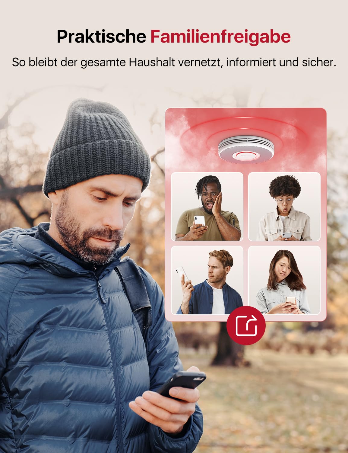 X-Sense Smarter Rauchmelder WLAN mit Sprachausgabe und 17 Standorten, Feuermelder, Rauchmelder vernetzt, 33 mm, Brandmelder mit SBS50 Basisstation, XS0B-MR61, 6 Stück