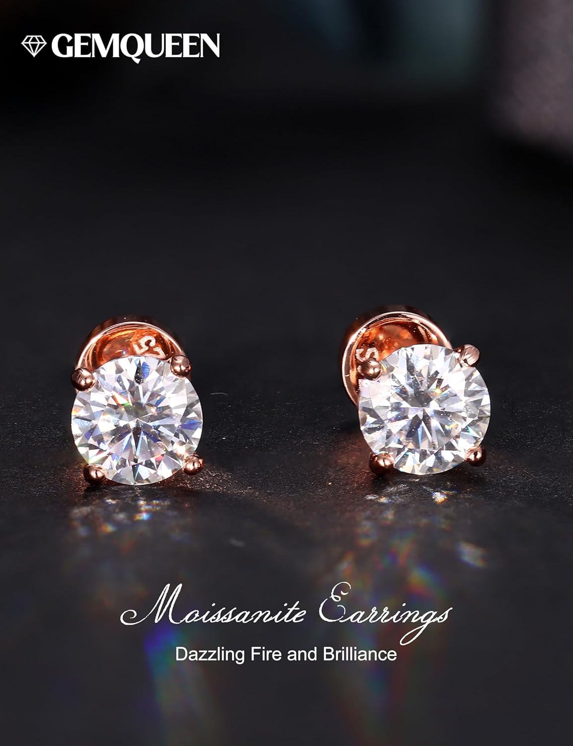 Moissanite Earrings Studs : 18K Gold Plated Solid 925 Sterling Silver Stud Earring for Women Men Hypoallergenic Dainty Moissanite Jewelry for Sensitive Ears Round Cut D Color VVS1 2-7.5mm - Image 7