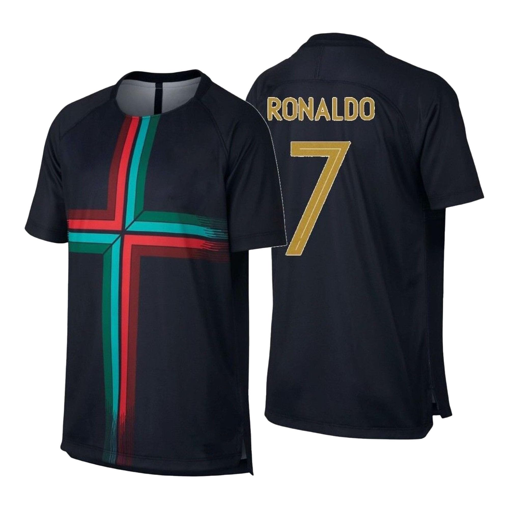 Sports Soccer Football Portug Black Ronaldo 7 Home Away Kit Jeresy T-Shirt(Kid's, Red Boy'&Men)