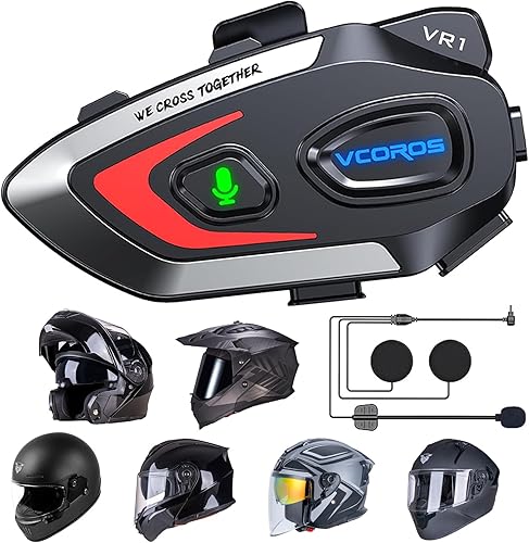 VCOROS VR1 Auriculares para Casco de Motocicleta, Altavoces de Casco de Larga Duración de Batería con Respuesta AutomáticaDoble Cancelación de