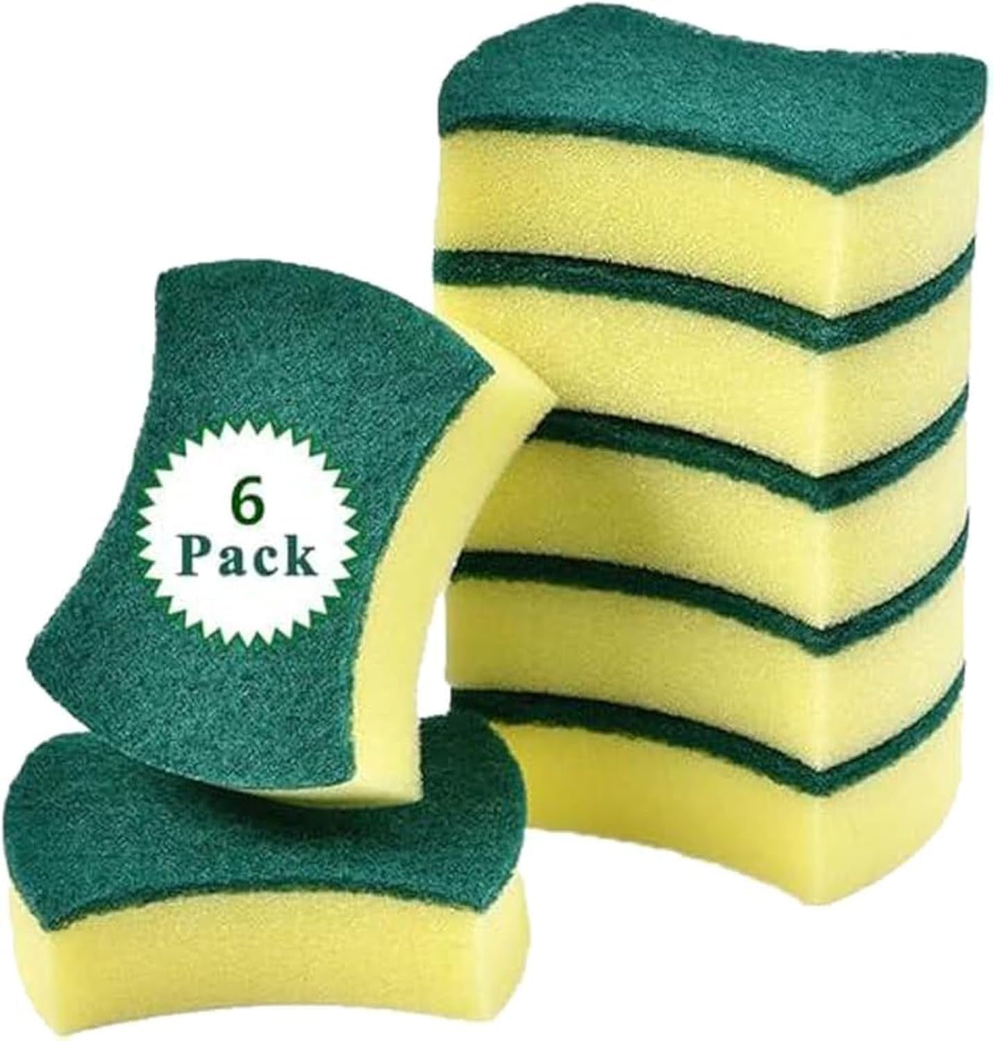 McMola 6 Pack Kitchen Cleaning Sponges Sponge Scrubber Non Scratch for Kitchen Multi-Purpose Washing Up Pads for Pan,Pot, Garage, Bathroom, Furniture, Dishes, Car&Steel Wash