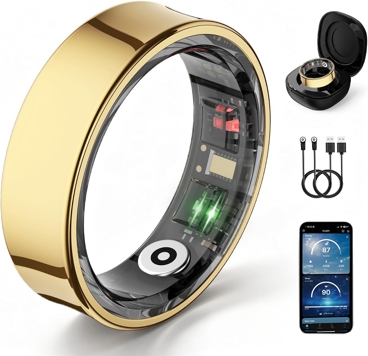 Anillo inteligente para mujeres y hombres, rastreador de salud y fitness delgado, IP68 (oro, n.º 7) | Seguimiento de salud 24 horas al día, 7 días a la semana, seguimiento deportivo, temperatura de la piel, sueño, frecuencia cardíaca, SpO₂, HRV, resistencia al agua IP68 y sin suscripción