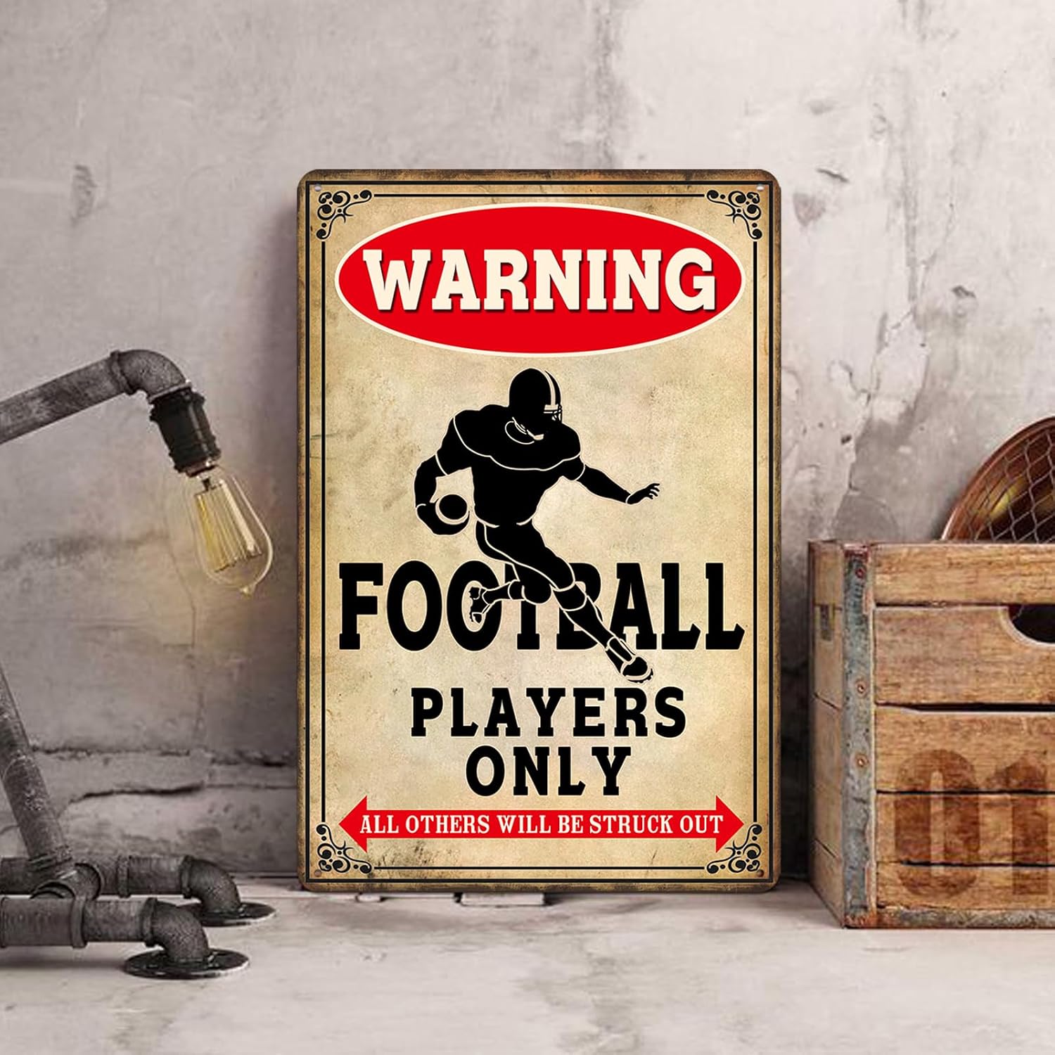 Football Sign Sports Room Decor for Boys 8-12 Footballs Posters Wall Art Gifts Bedroom Decorations Footballs Stuff Funny Football Players Only Metal Tin Signs 8x12 Inch image 3