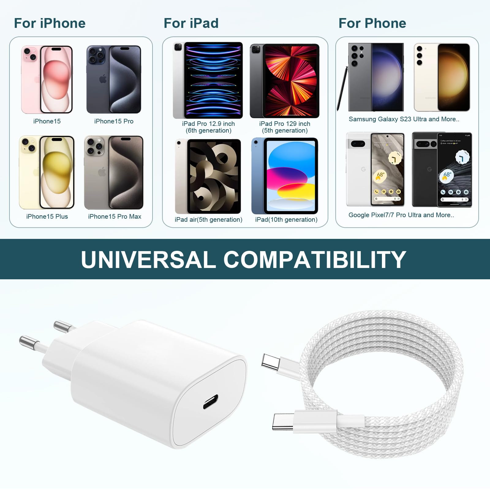 Cavo di ricarica originale per iPad con alimentatore USB C, 25 W caricatore per iPad caricatore rapido, cavo di ricarica Apple originale per iPhone 17 per iPad Pro 12.9/11 2018~2022/iPad Pro/Mini 6