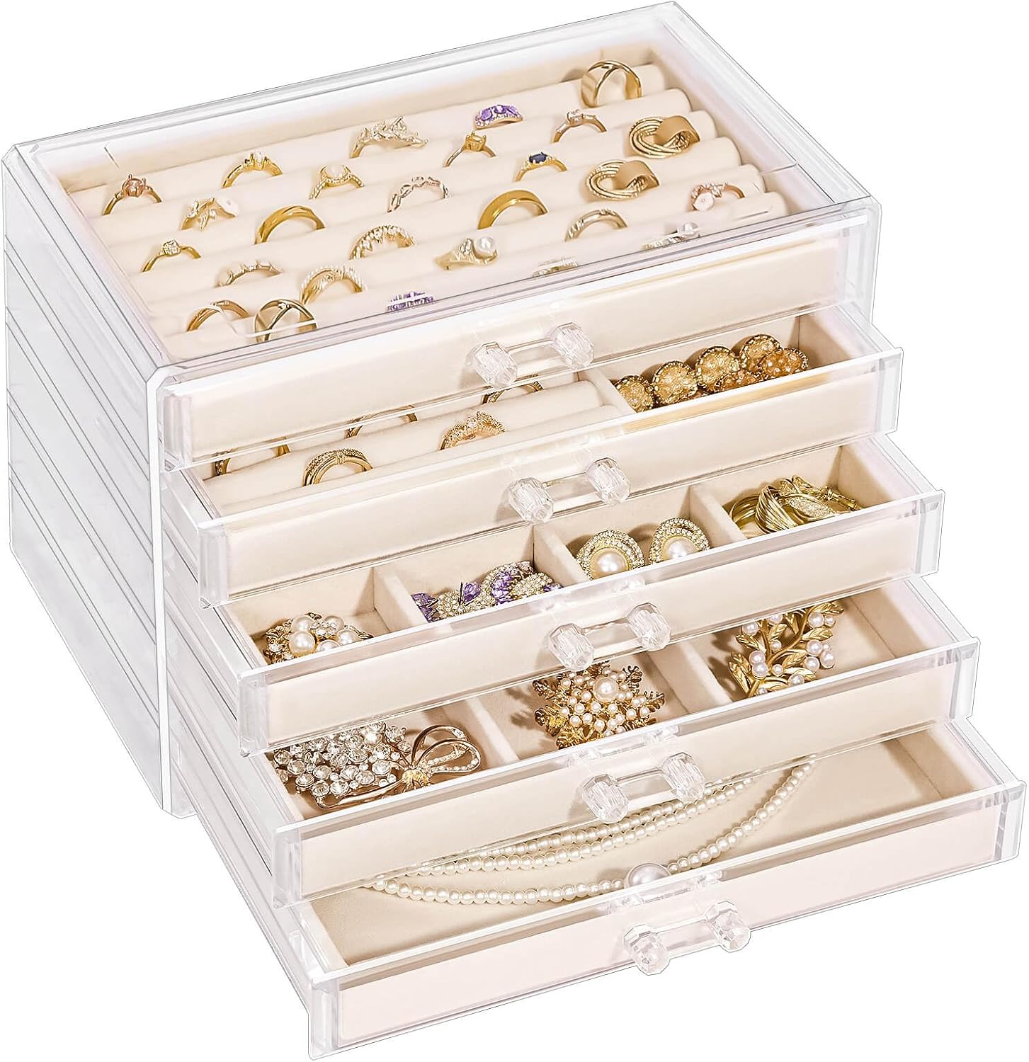 Homde Jewelry Box Acrylic for Home: Necklace Ring Organizer for Women in Vanity - Large Bracelet Earring Holder with Compartments