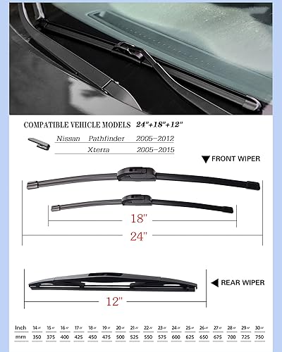 Miniatura 10 de Juego de 3 limpiaparabrisas de repuesto para Mazda 3, 2010, 2011, 2012, 2013, 24, 19 + 14 pulgadas (juego de 3) gancho UJ