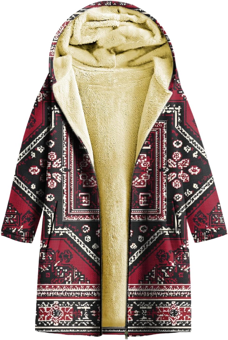 Fashion Womens Hooded Sweatshirts Casual Floral Print Fleece Lined Winter Jacket Wa...