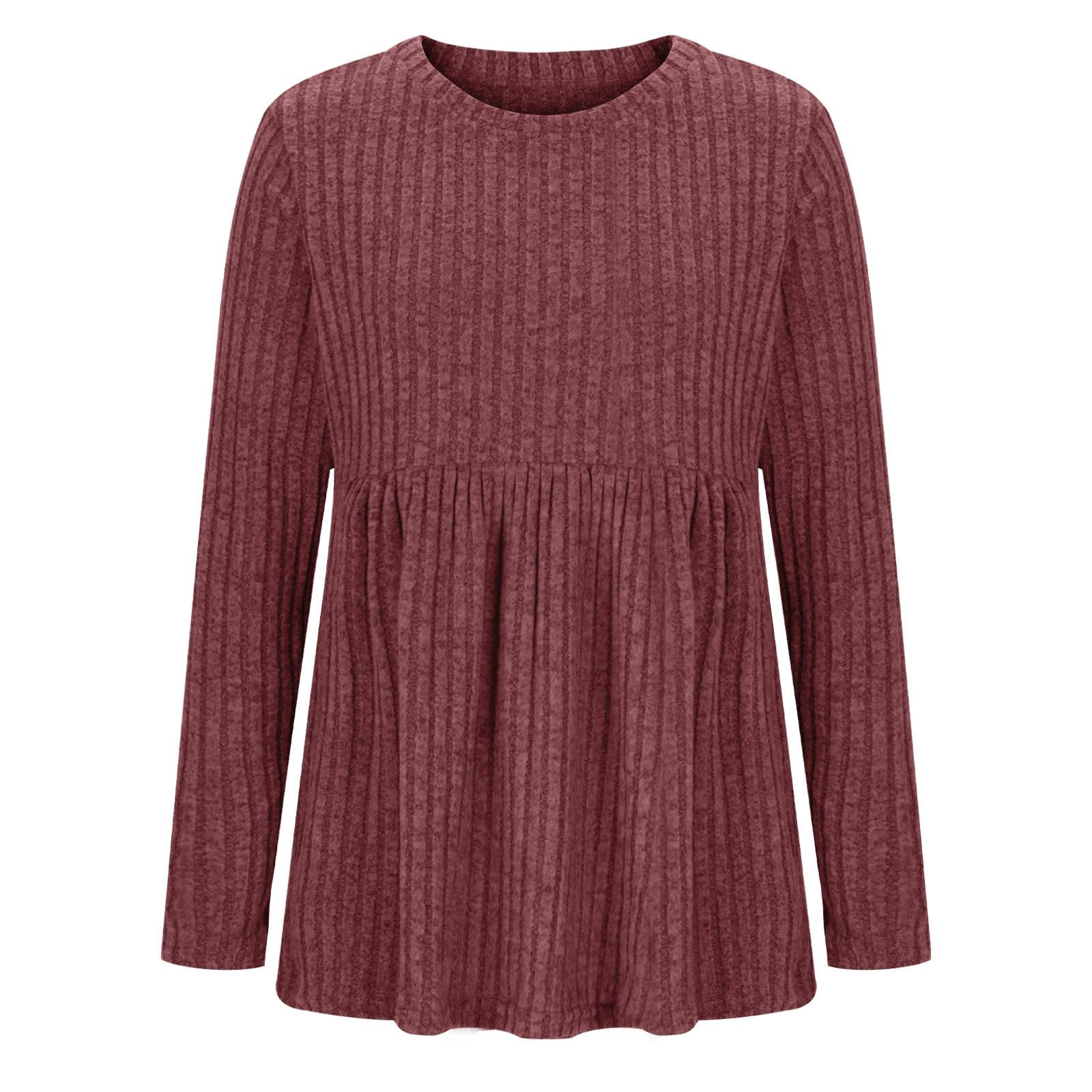 Keepink Haut de maternité uni extensible en tricot côtelé à manches longues pour femme - Pull ample - Tunique ample - Pull d'allaitement confortable pour la grossesse et le repos prénatal
