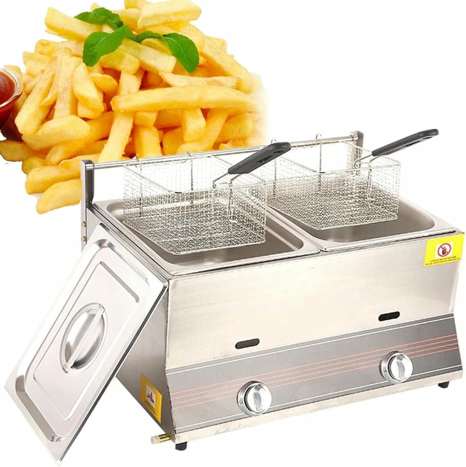 Commercial Deep Fryer with Basket and Cover,6/12L Large Capacity Countertop Gas Fryer,for Commercial Uses for Restaurant and Home Use~/