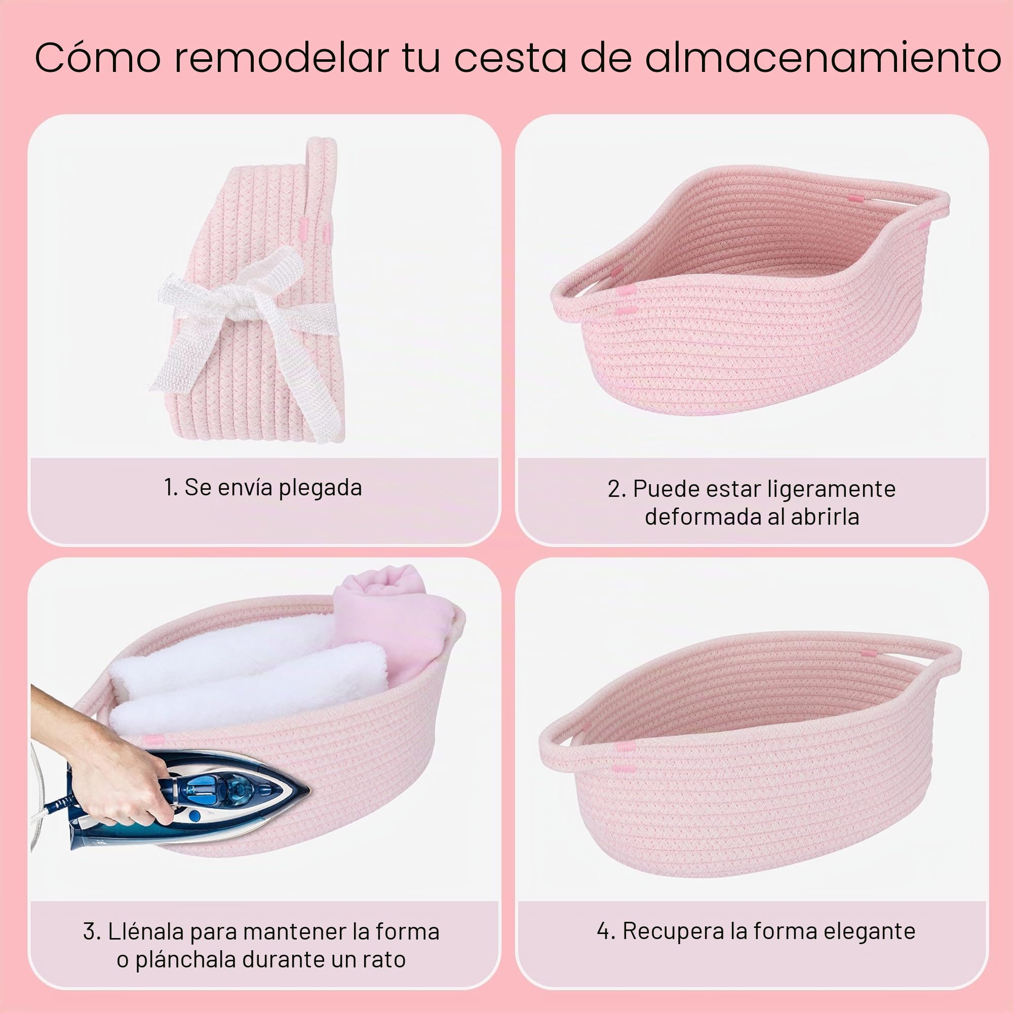 Cestas de regalo vacías, Cesta de almacenamiento de cuerda de algodón trenzada rosa con bolsa y cinta, cesta organizadora pequeña para bebé, juguetes, Baby Shower, cesta tejida decorativa 30x20x12 cm