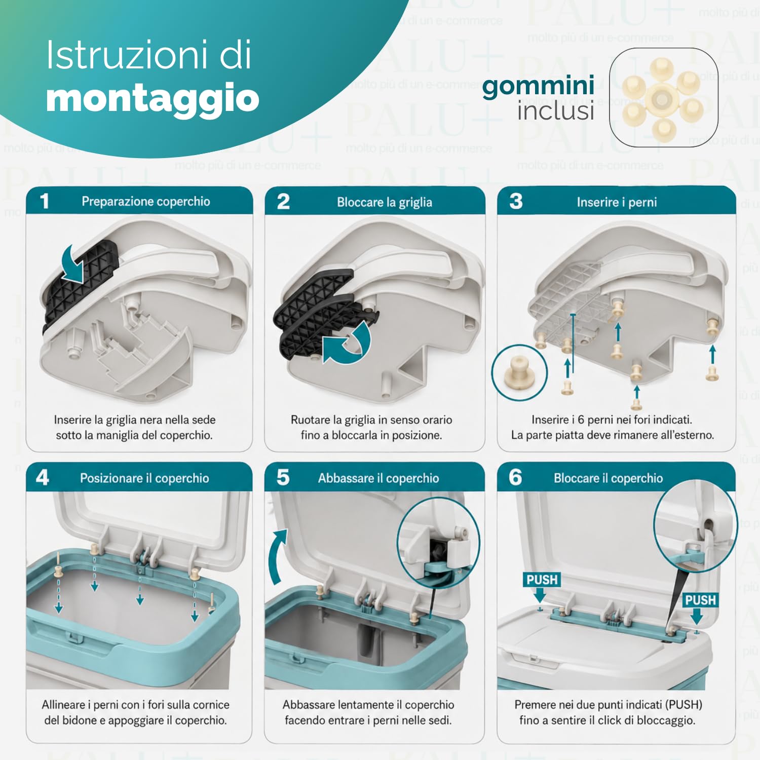 PALUPLUS Pattumiera da Cucina in Plastica Effetto Acciaio, Misura 39x29,5x63 cm, Pedale per Apertura Automatica e Chiusura Rallentata, Coperchio Anti Odori con Fermasacco -1061C -3,2 (40 Litri)
