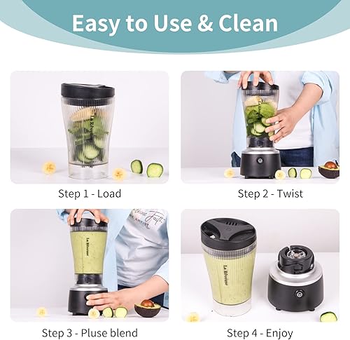 Miniatura 4 de La Reveuse Licuadora de tamaño personal de 250 vatios de potencia para batidos, batidos, condimentos, salsas con taza portátil de 15 onzas, sin BPA