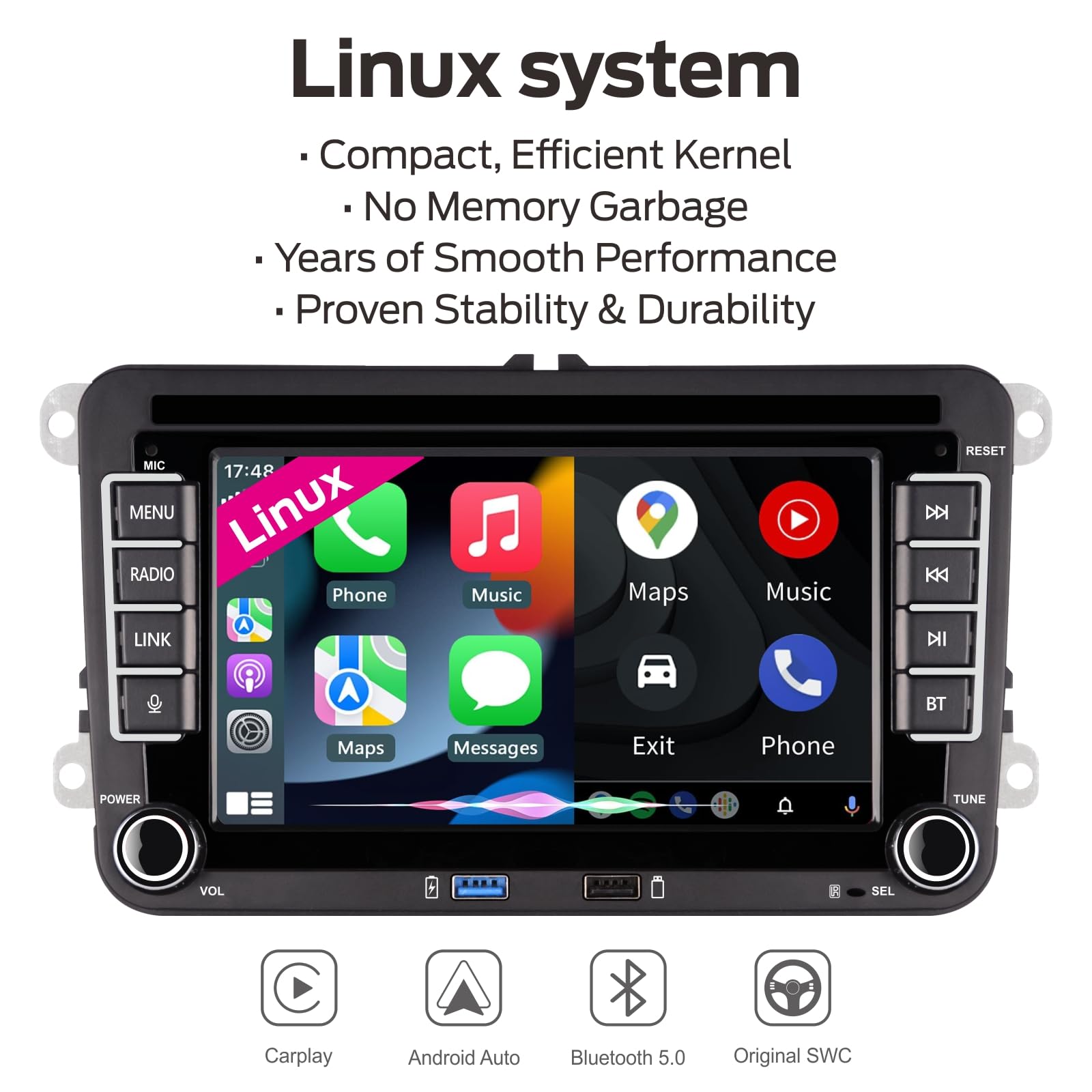 [Avvio Veloce]Autoradio Linux per VW Golf 5 Golf 6/Polo,radio VW con CarPlay & Android Auto Wireless Integrati,Schermo 7" per VW Compatibile Comandi originali del volante,AM/FM/RDS,Bluetooth,DSP,45Wx4