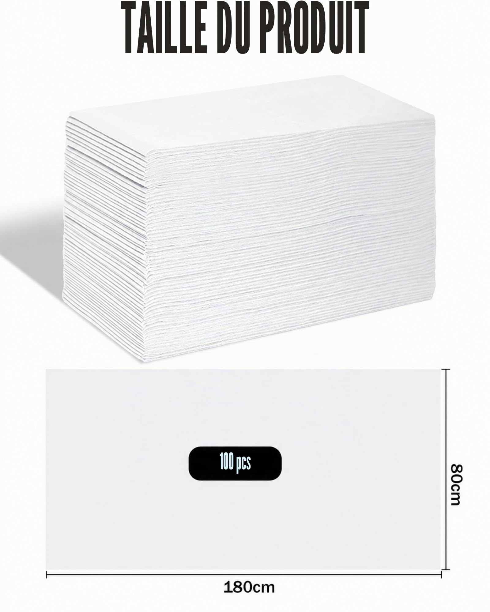 Lot de 100 Drap Jetable Blanc: 80 x 180cm Draps Jetables Tissu Non-tissé Drap Table de Massage Jetable pour Massage SPA Tatouage Lit Hôpital Voyager