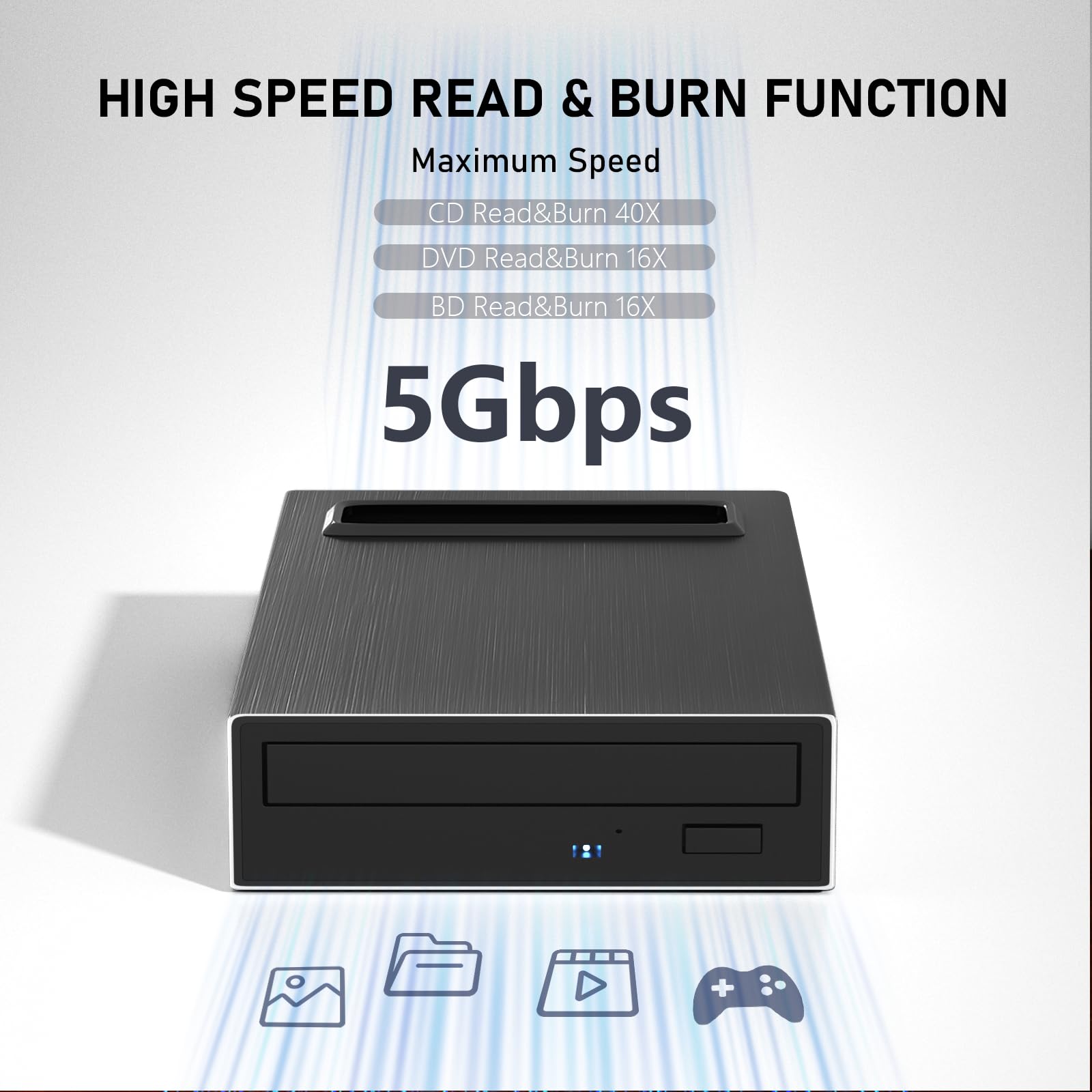 4-in-1 externes Blu-ray-Laufwerk mit 16-facher Schreibgeschwindigkeit, USB 3.0 und Typ-C externes Blu-ray-Laufwerk für Mac/PC, leistungsstarker Desktop-Brenner, DVD-Brenner, optisches