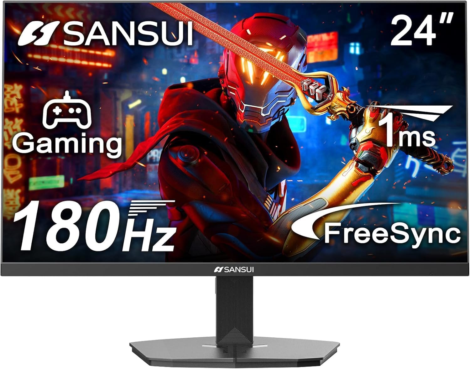 SANSUI 24 Inch 180Hz Gaming Monitor MPRT 1ms FHD Computer Monitor, 4000:1, 110% sRGB, HDR, HDMI DP Ports, FreeSync, Racing FPS RTS Modes,VESA Mountable/Eye Care (HDMI Cable Included)