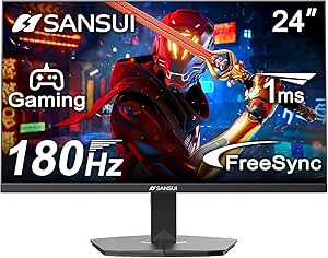 SANSUI 24 Inch 180Hz Gaming Monitor MPRT 1ms FHD Computer Monitor, 4000:1, 110% sRGB, HDR, HDMI DP Ports, FreeSync, Racing FPS RTS Modes,VESA Mountable/Eye Care (HDMI Cable Included)