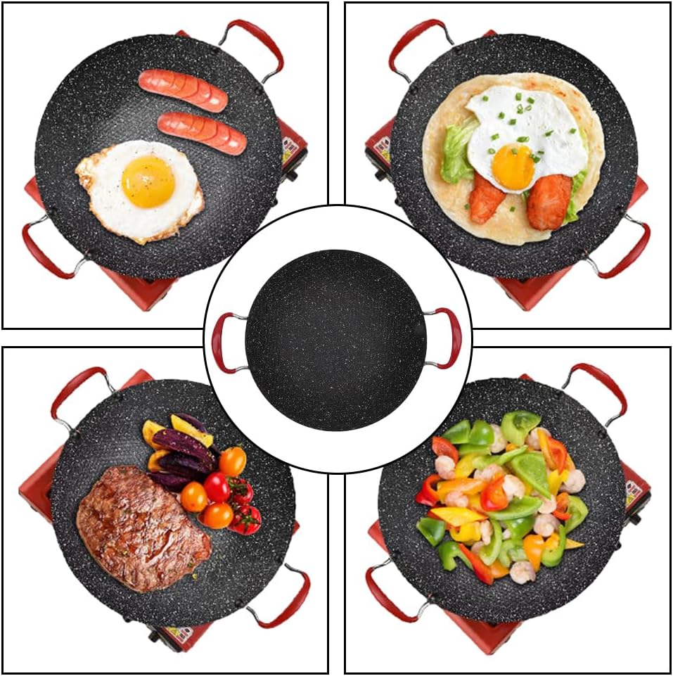 Korean BBQ Grill Pan, 13.3 Inch Nonstick Round Griddle Plate with Heat Resistant Handle for Indoor Outdoor Gas Stove Grilling Cooking