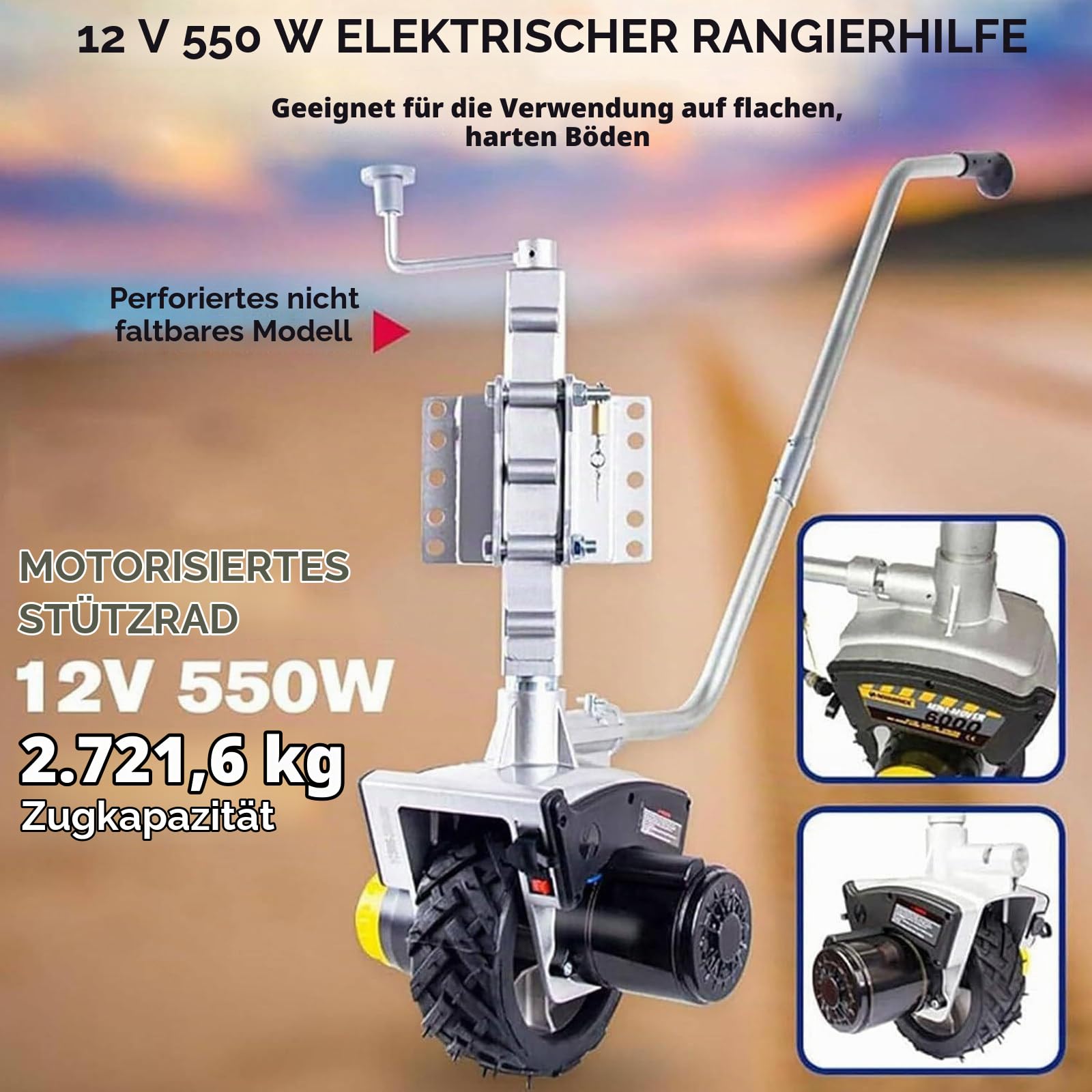 Rangierhilfe Wohnwagen Elektro Anhänger Stützrad Mover,Elektrisch Motorisierter Anhängerheber,Mini Mover,2722 Kg Last Mit Bremse Elektro Stützrad LKW Vollgummireifen,550WNonfoldable