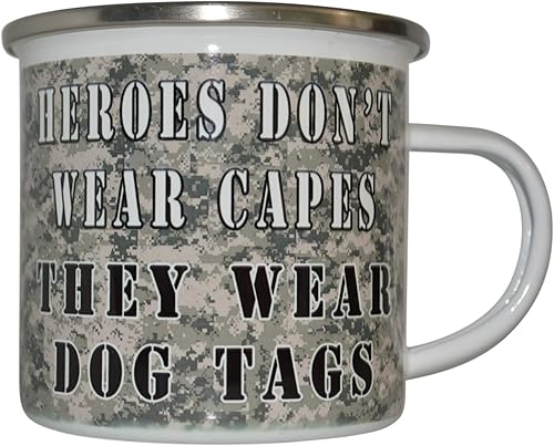 Miniatura 2 de Rogue River Tactical Heroes Don't Wear Capes They Wear Etiquetas de perro Taza de campamento Esmalte Camping Taza de café Regalo para veteranos