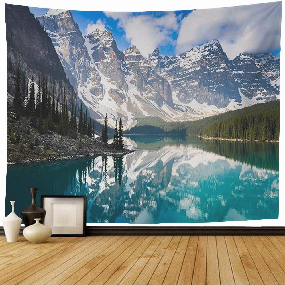 Tapestry Louise Snow Scenic Moraine Alberta Lake Calgary Canadian Peak Rocky Mountains Canada Rock Nature Beach Tapestry Funny Tapestry for Living Room Bedroom 60x50 Inch