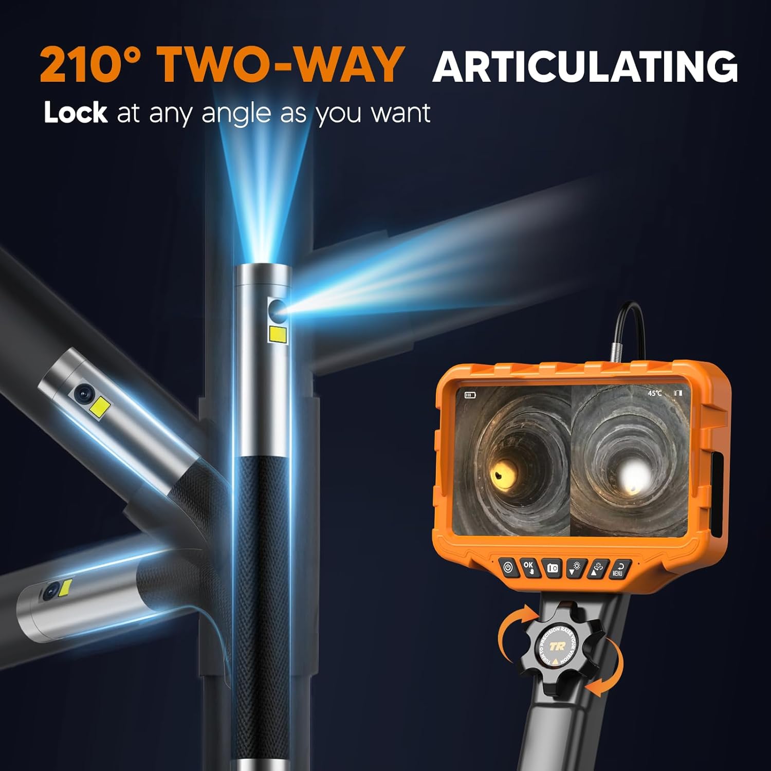 Illustration of the 210-degree two-way articulating probe bending