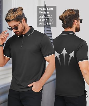 ZITY Mens Quarter Zip Polo Shirts Casual Classic Short Sleeve Contrast Collar Polo T Shirts