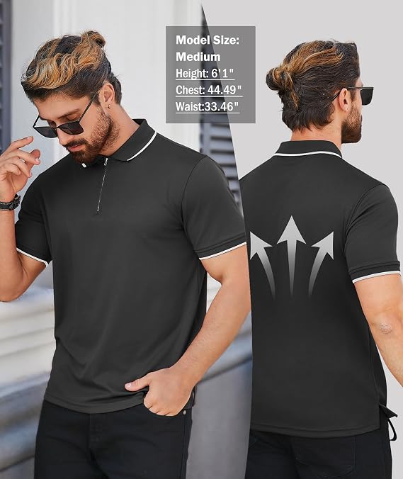 ZITY Mens Quarter Zip Polo Shirts Casual Classic Short Sleeve Contrast Collar Polo T Shirts