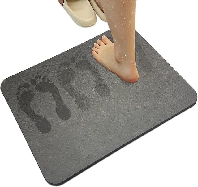 AP1US Diatomite Quick Dry Bath Mat - Upgraded Diatomaceous Non Slip Mat For Bathroom Floor - Absorbent Stone Bath Mat14 x 18in Grey