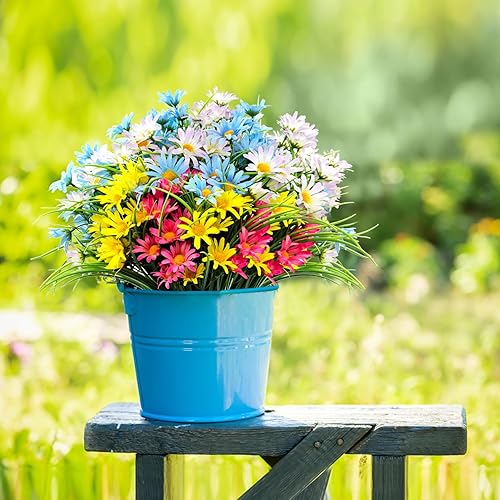 Miniatura 2 de FOUSUKA 4 paquetes de plantas artificiales de margaritas grandes, ramo de flores silvestres de seda sintética, para exteriores, resistente a los