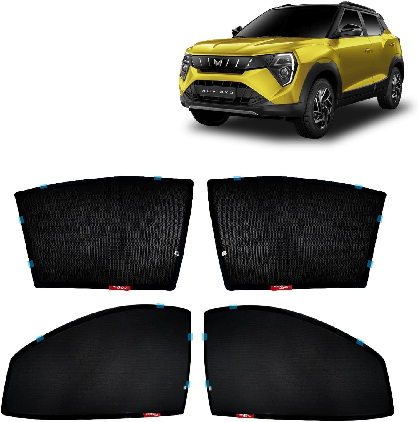 KINGSWAY Accessories Car Side Window Sun Shade Only Compatible with Mahindra XUV 3XO (2024 Onwards), Front Half Cut & Rear Zipper Magnetic Curtains - Heat-Resistant Custom-Fit Shades, Pack of 4 Pcs