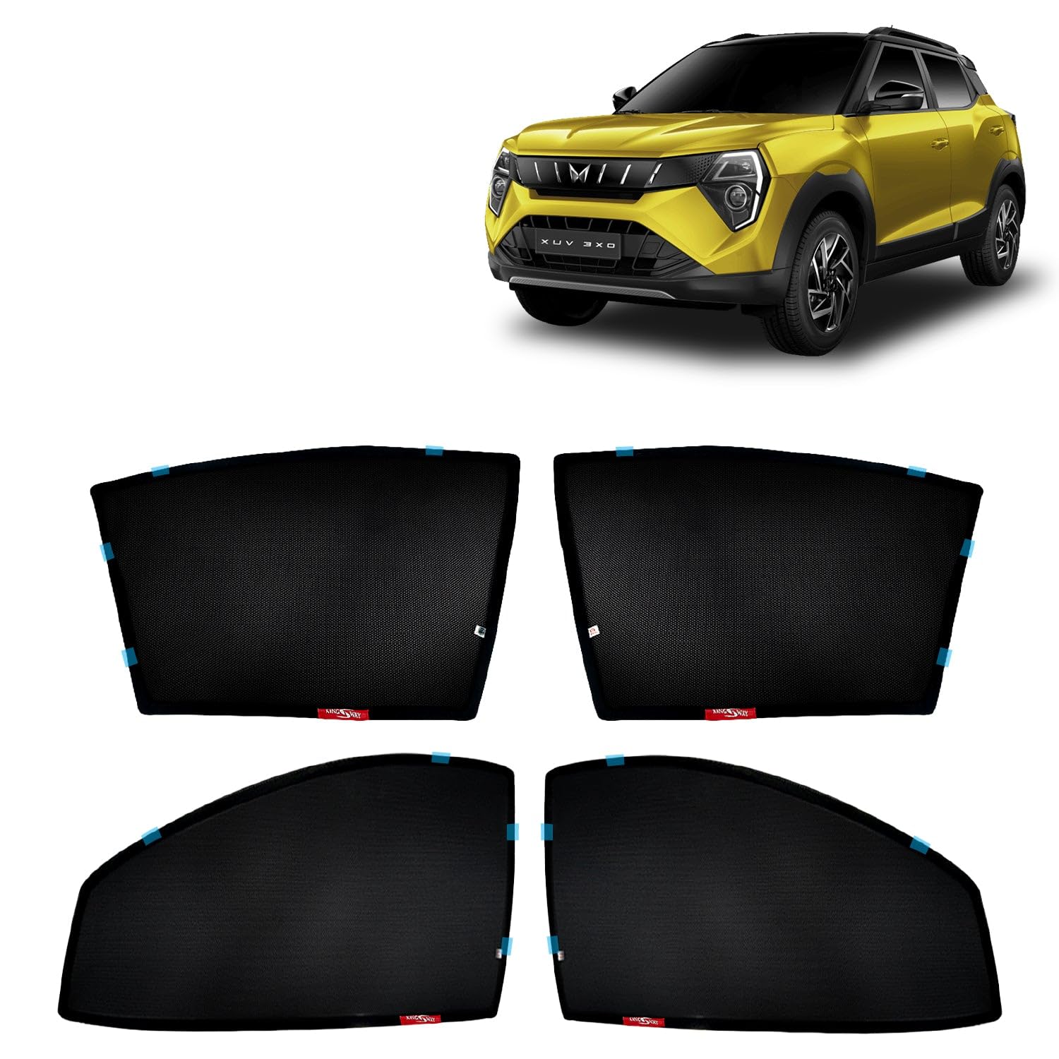 KINGSWAY Accessories Car Side Window Sun Shade Half Cut Magnetic Only Compatible with Mahindra XUV 3XO Year 2024 Onwards All Model, Only Half Cut in Front Window, Car Curtains, Pack of 4 Pcs