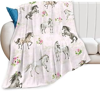 Horse Blanket Gift for Girls Women Cartoon Horses Flannel Cute Farm Animal Fleece Throw Blankets Soft Lightweight Plush Pink Blanket for Horse Lovers Decor Sofa Bed 50